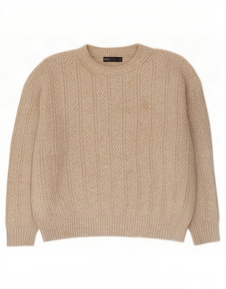 Marks & Spencer Damski sweter z okrągłym dekoltem, UK 16, duży, beżowy poliester
