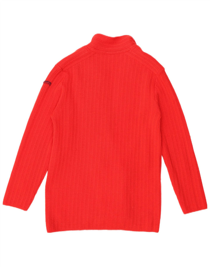 Vintage damski sweter rozpinany US 6, średnia czerwona dziewicza wełna