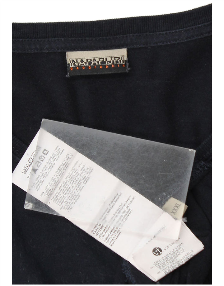 T-shirt męski NAPAPIJRI z grafiką geograficzną, długim rękawem, 3XL, granatowy, bawełniany