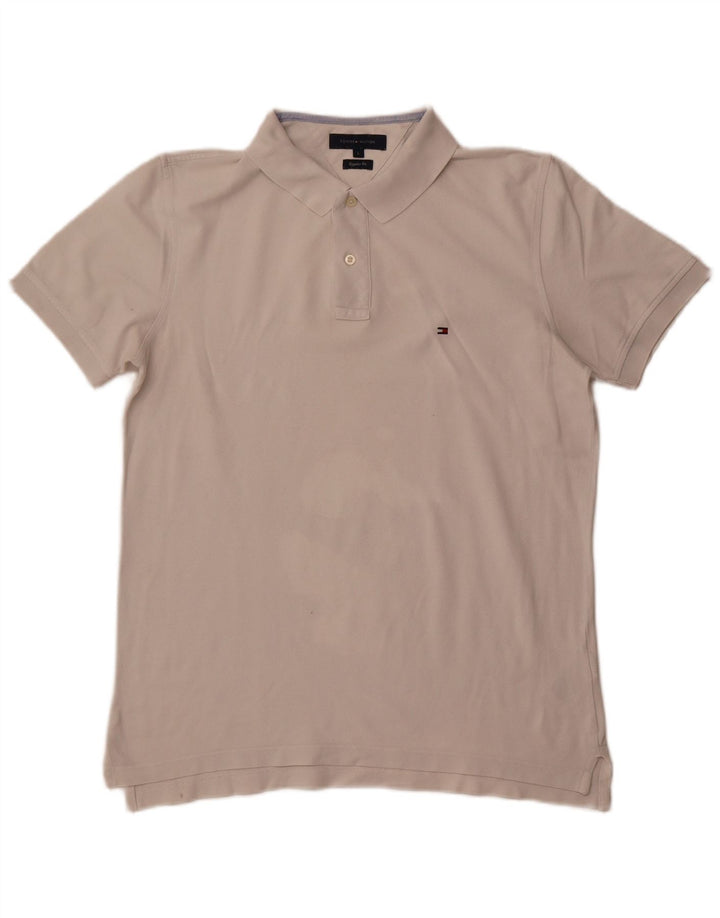 Męska koszulka polo o regularnym kroju TOMMY HILFIGER, duża, biała, bawełniana
