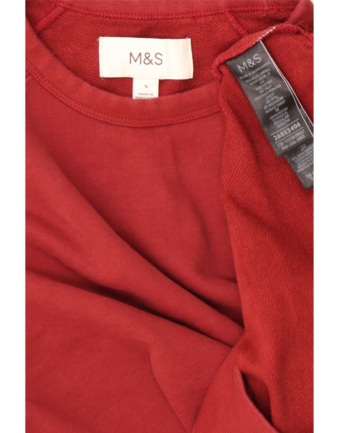 Marks & Spencer Męska bluza dresowa, mała, czerwona, bawełniana