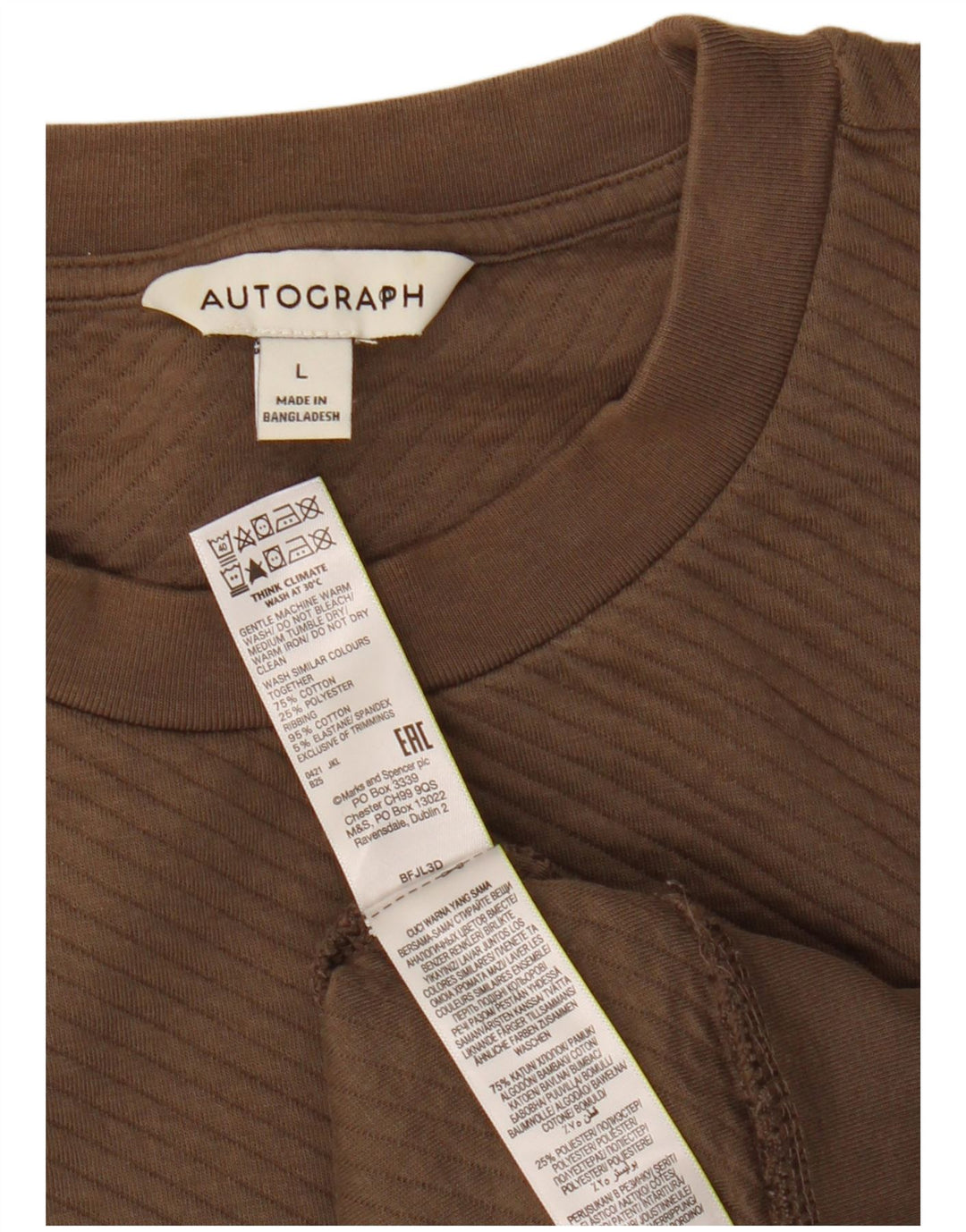 Marks & Spencer Męski sweter z autografem, duży, brązowy, bawełniany
