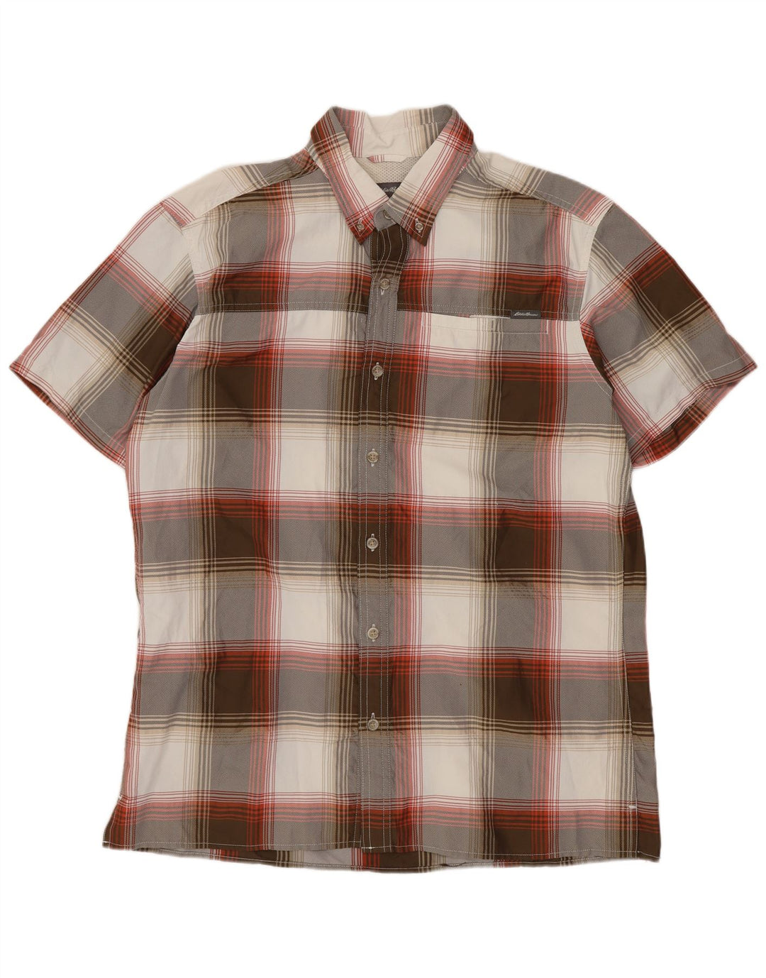 Koszula męska z krótkim rękawem Eddie Bauer, poliester w szarą kratkę