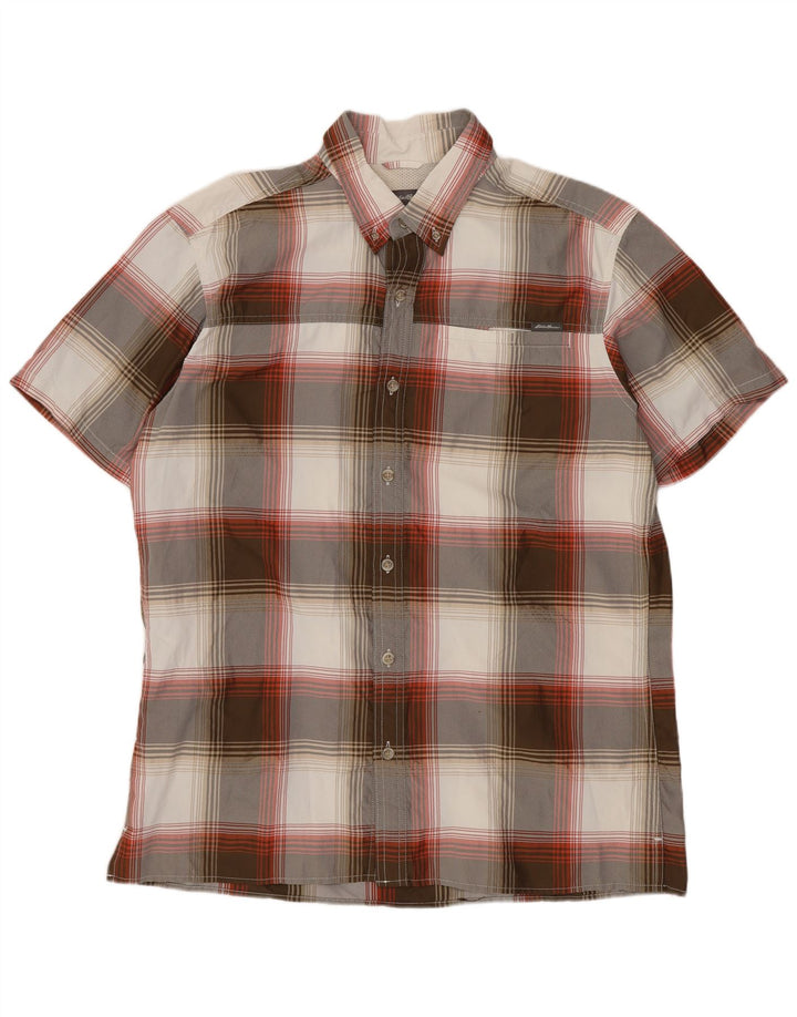 Koszula męska z krótkim rękawem Eddie Bauer, poliester w szarą kratkę