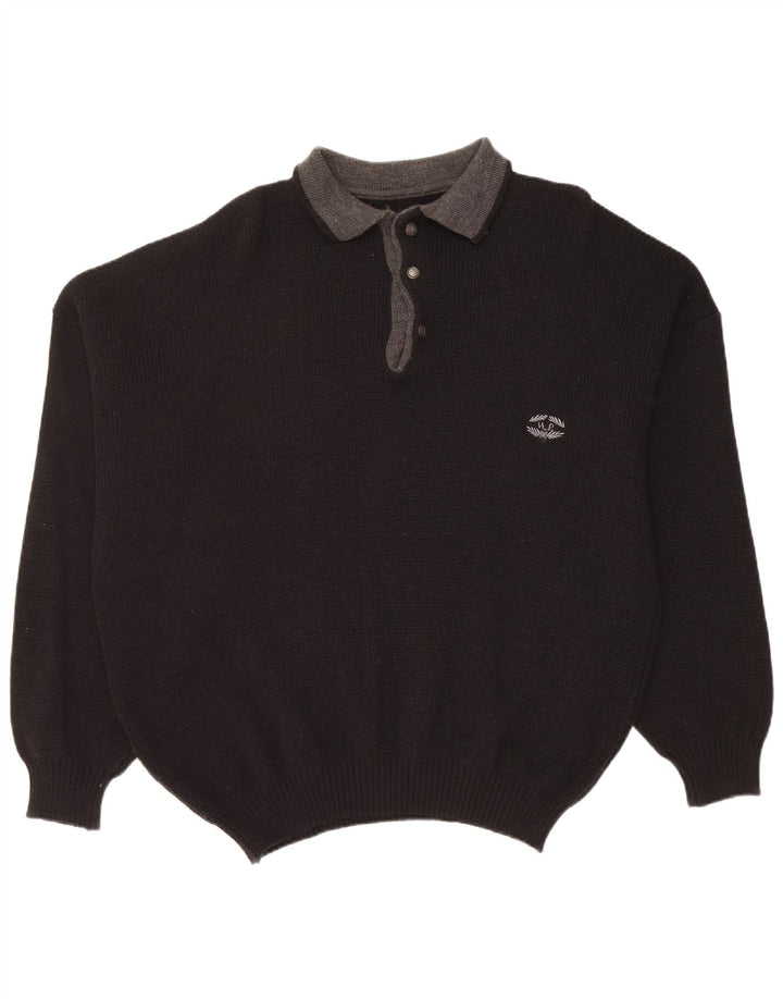Vintage męski sweter polo XL, czarna wełna