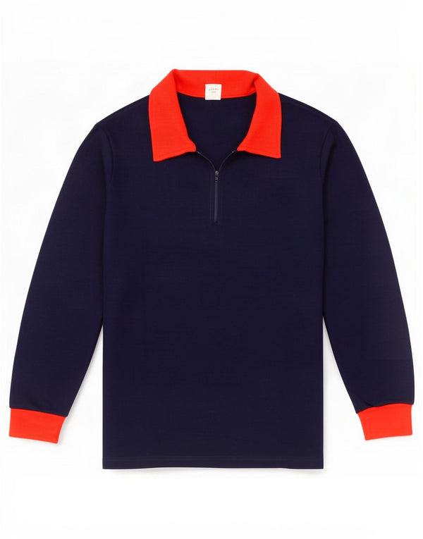 Męska koszulka polo do rugby z długim rękawem w stylu vintage, duży granatowy blok kolorów