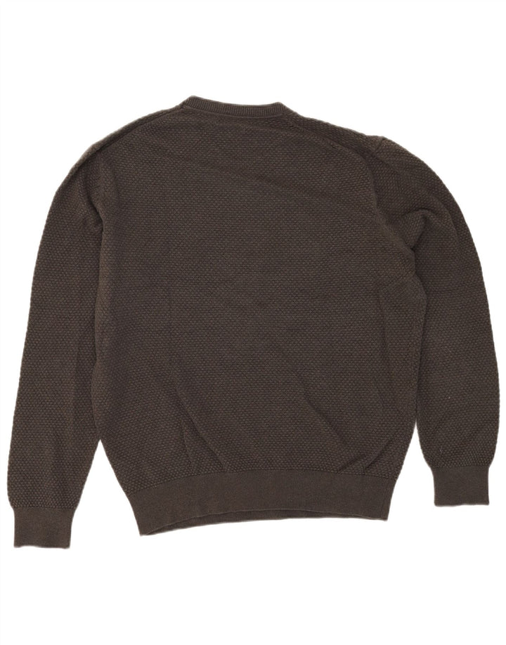 MASSIMO DUTTI Męski sweter z okrągłym dekoltem, duży, bawełniany khaki