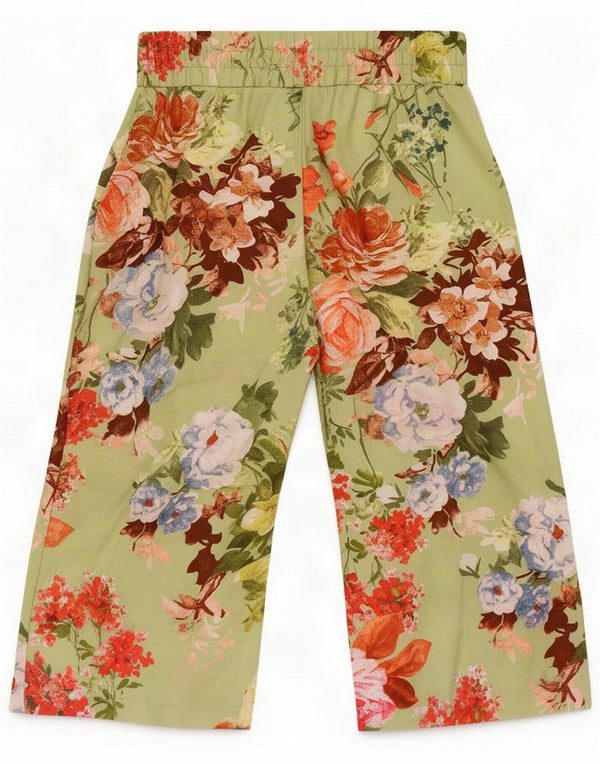 Benetton Womens Wide Leg Capri Trousers XS W25 L18 Green Floral Polyester