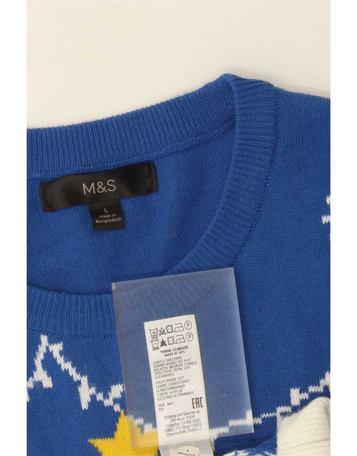 Marks & Spencer Męski sweter z okrągłym dekoltem, duży, niebieski, świąteczny