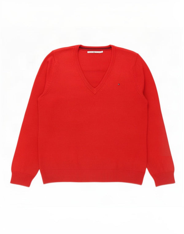 Damski sweter Tommy Hilfiger z dekoltem w kształcie litery V, UK 18 XL, czerwona bawełna