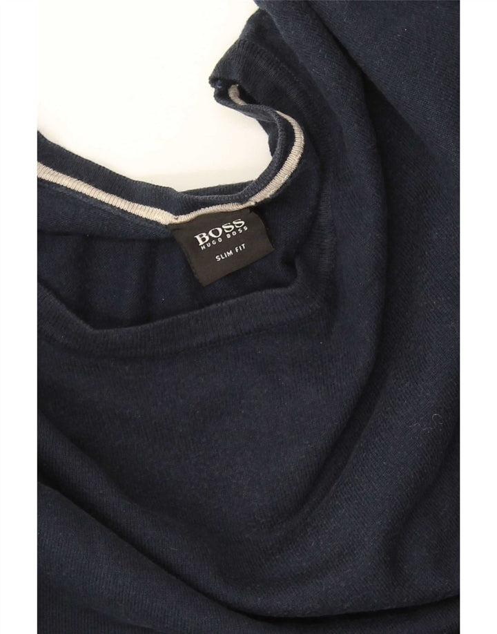 Męski sweter z okrągłym dekoltem Hugo Boss, duży, granatowy