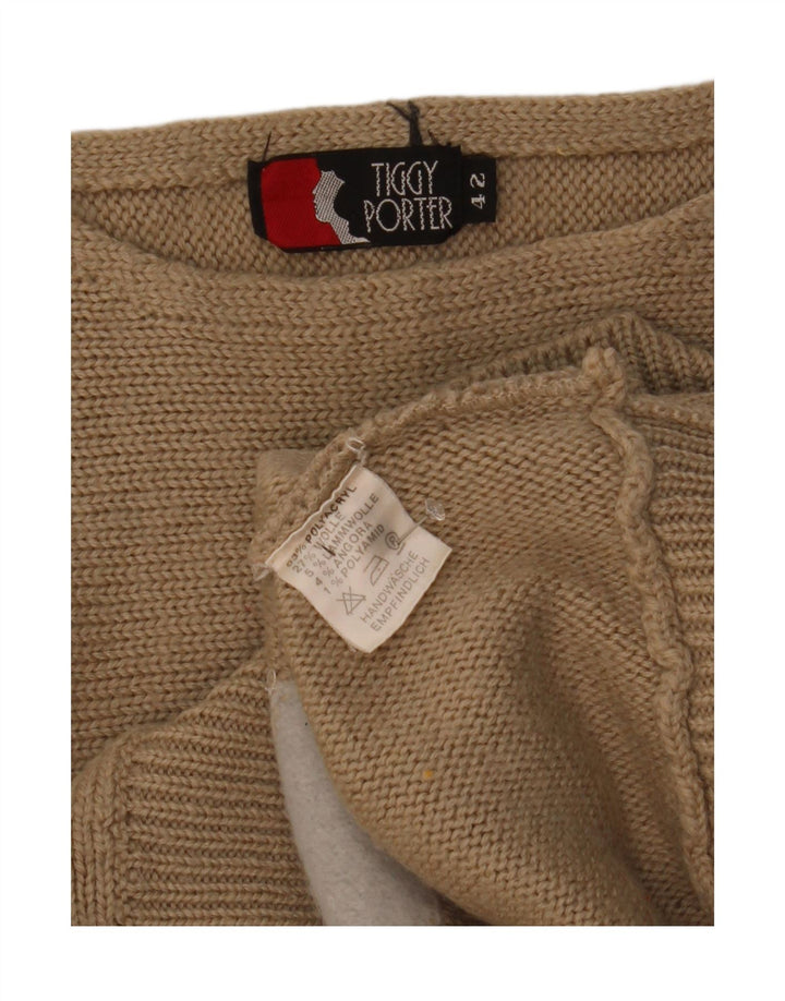 Damski sweter w stylu vintage z graficznym dekoltem w łódkę IT 42 Średni brąz