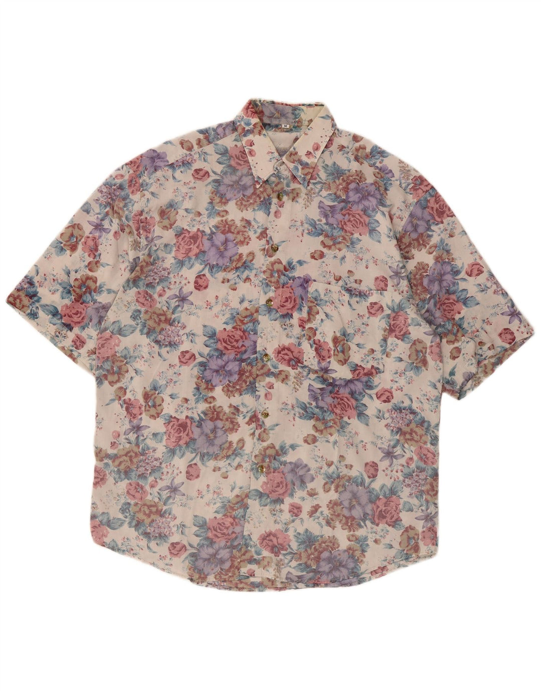 Koszula męska z krótkim rękawem w stylu vintage, średnia, wielobarwna, w kwiaty, retro