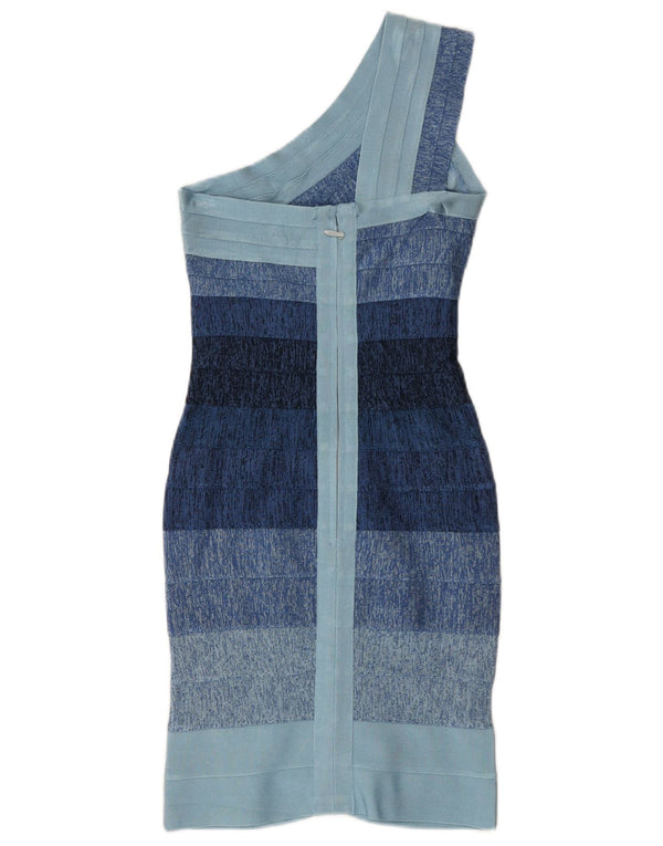 Herve Leger Damska obcisła sukienka na jedno ramię UK 4 XS Niebieski Rayon