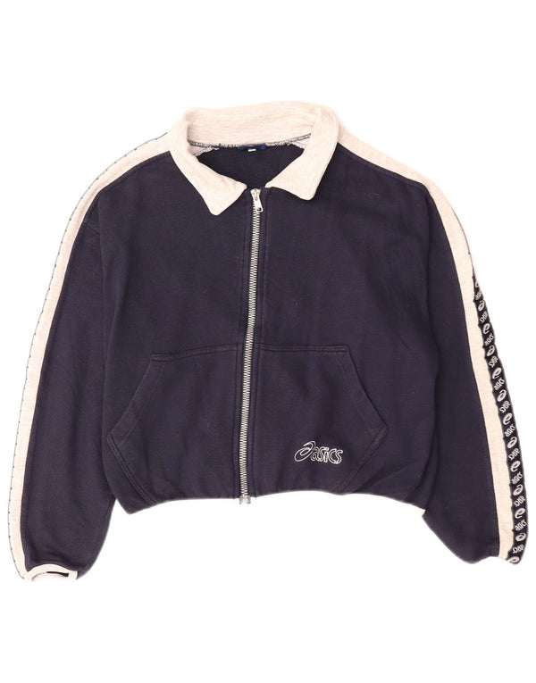 Asics Womens Graphic Tracksuit Top Jacket UK 10 Small Navy Blue Colourblock