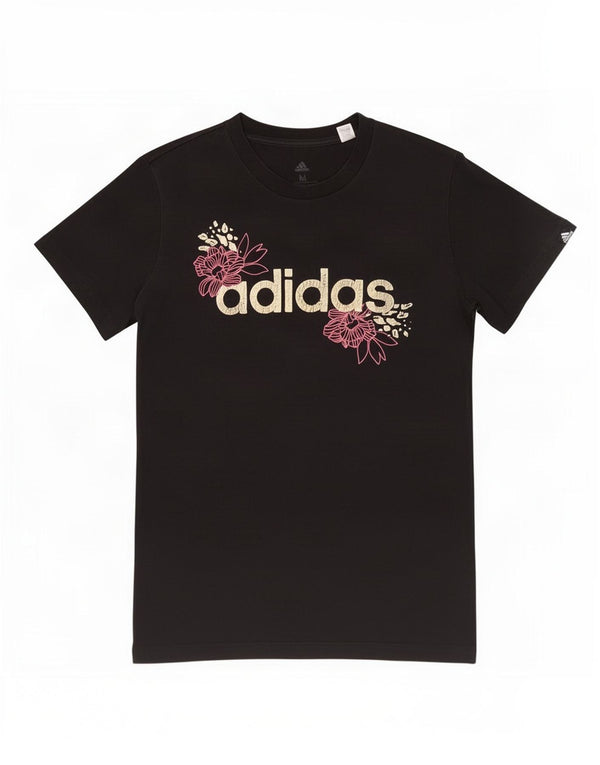Adidas Womens Graphic T-Shirt Top UK 12/14 Medium Black Cotton