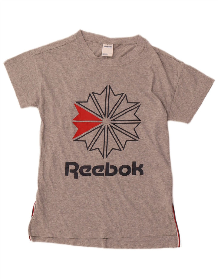 Damska koszulka klasyczna z grafiką REEBOK Top UK 12, średnia szara bawełna