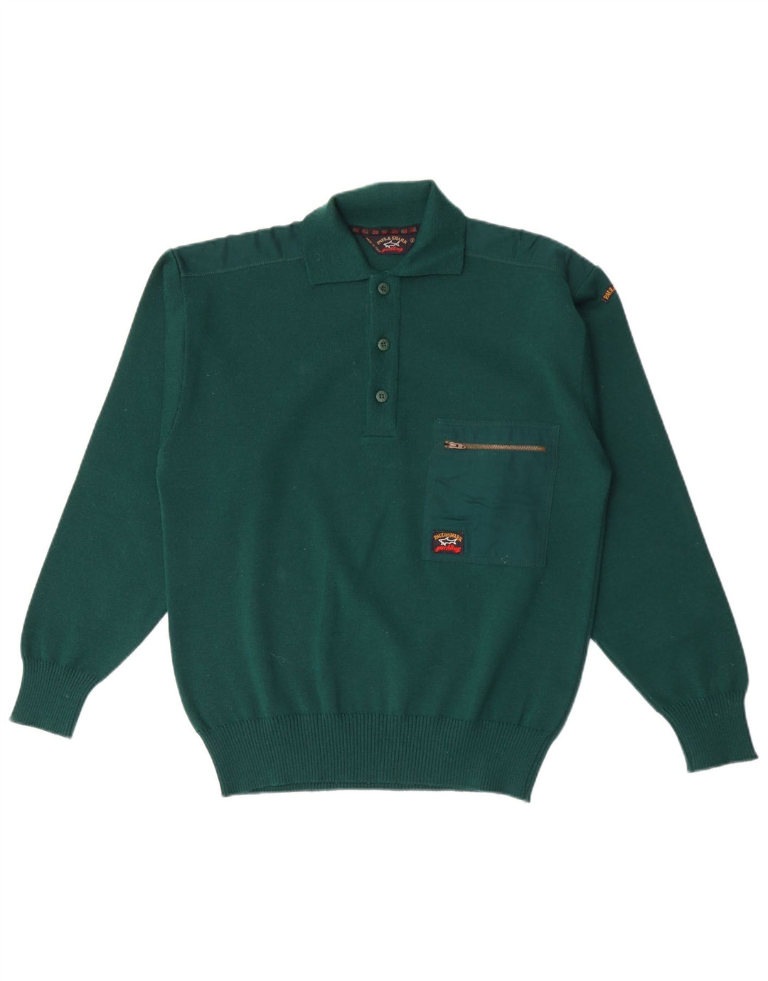 Męski sweter polo PAUL & SHARK, mały, zielony, wełniany