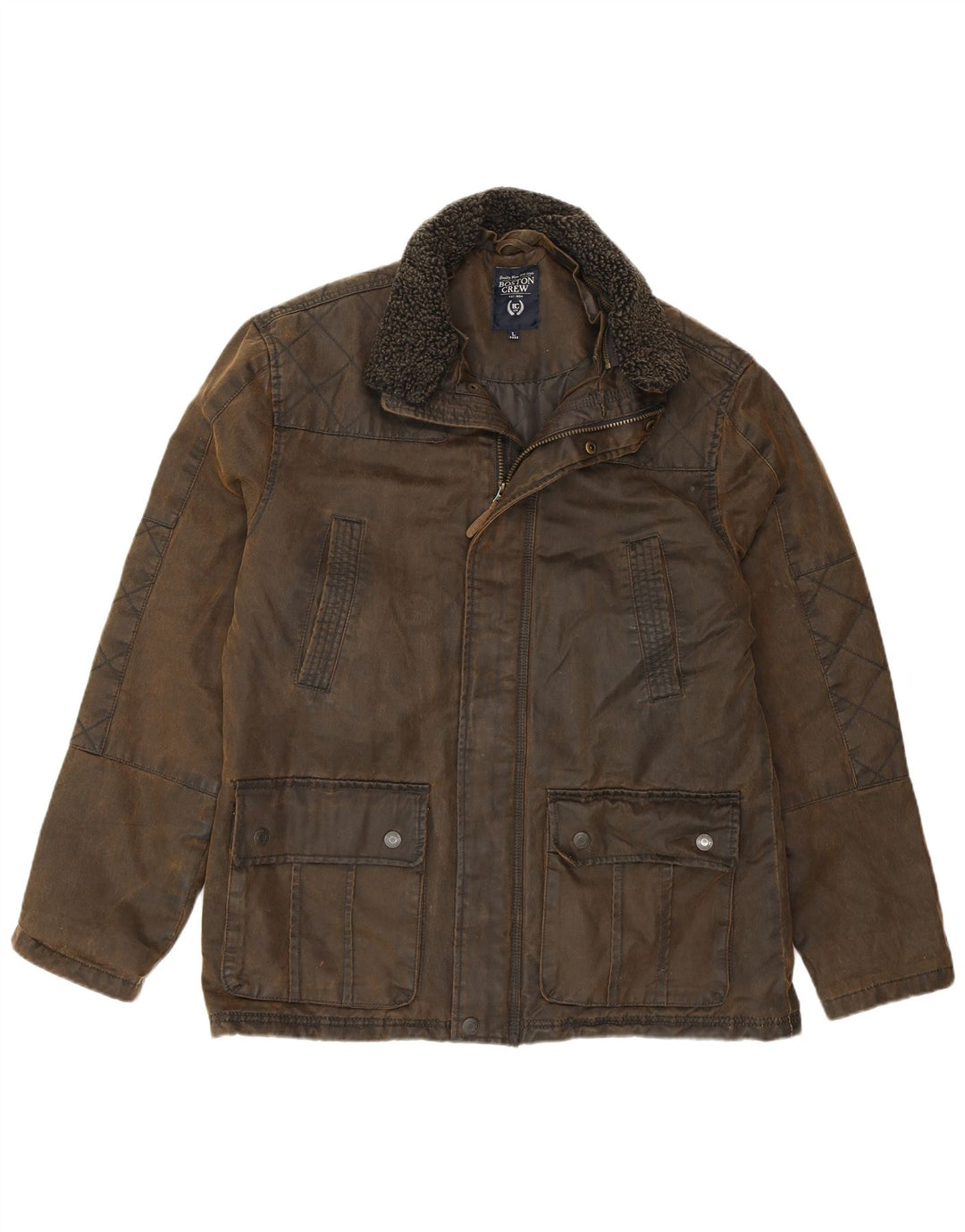 BOSTON CREW Męska kurtka z woskowanej bawełny UK 40, duża bawełna khaki