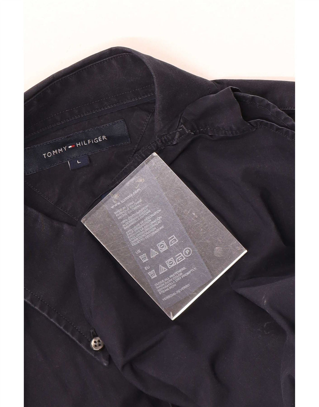 Męska koszula graficzna Tommy Hilfiger, duża, granatowa, bawełniana