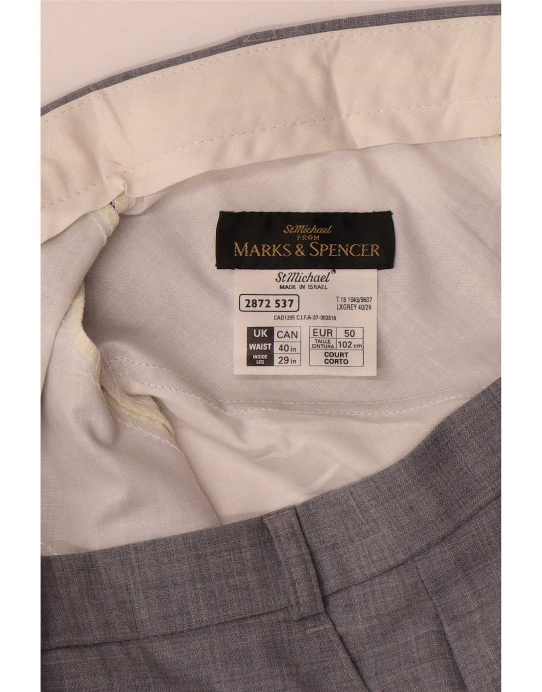 Męskie proste spodnie garniturowe Marks & Spencer W40 L29 Szary poliester