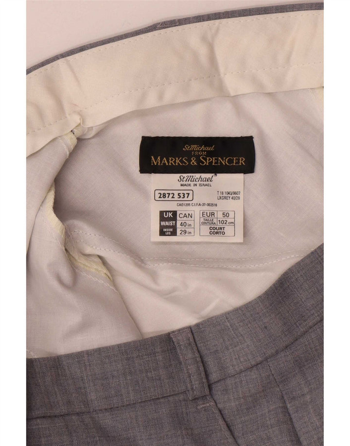Męskie proste spodnie garniturowe Marks & Spencer W40 L29 Szary poliester