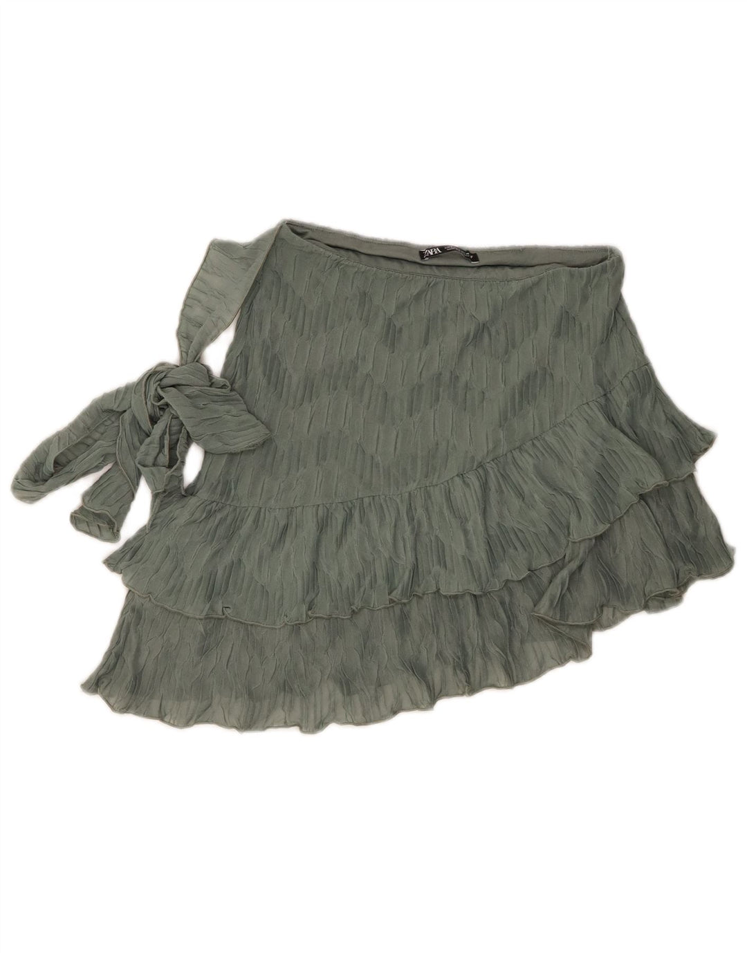 Damska spódnica mini warstwowa Zara, mała, W26, zielona, poliestrowa