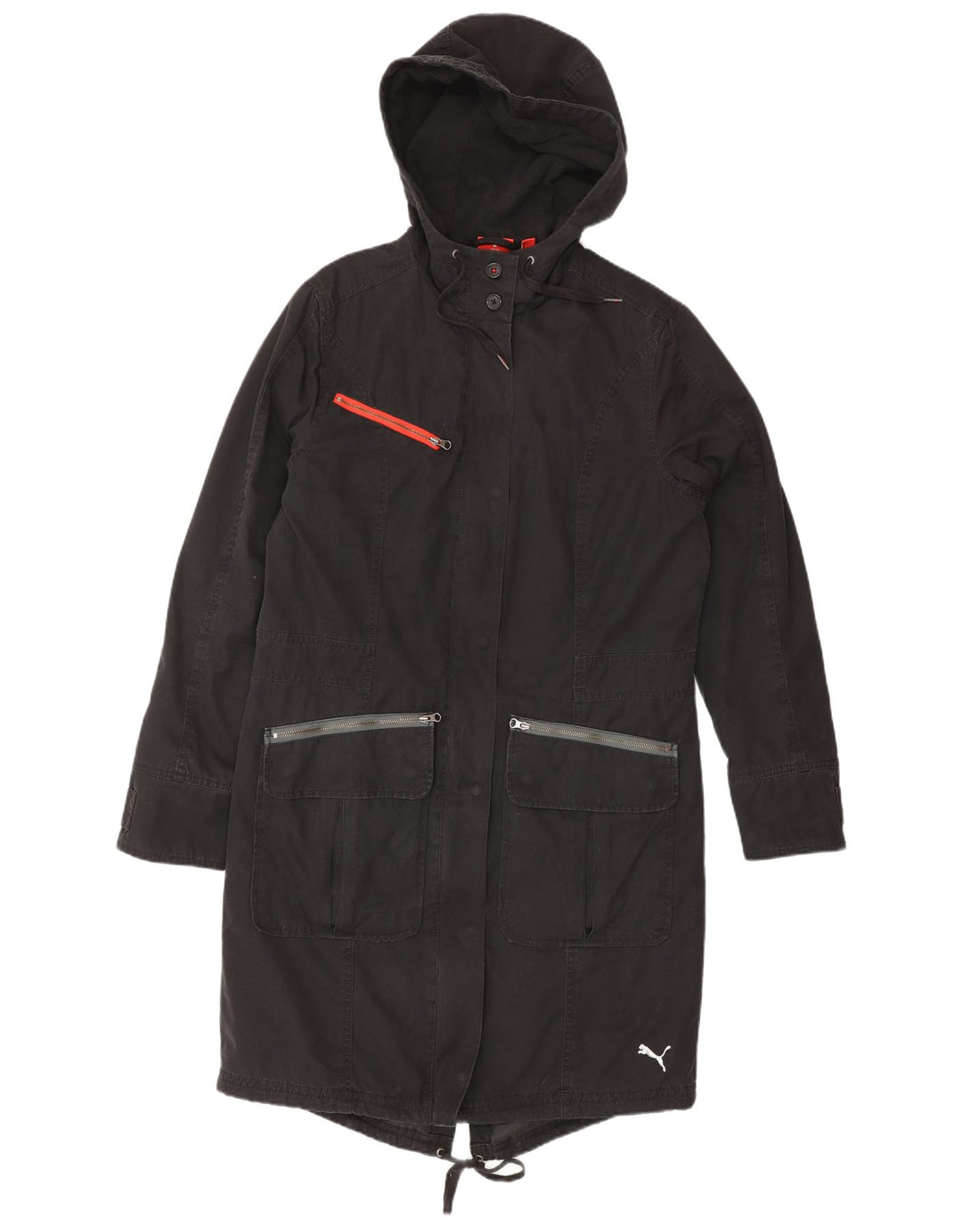 Damska kurtka parka oversize PUMA z kapturem UK 10, mała, czarna, bawełniana