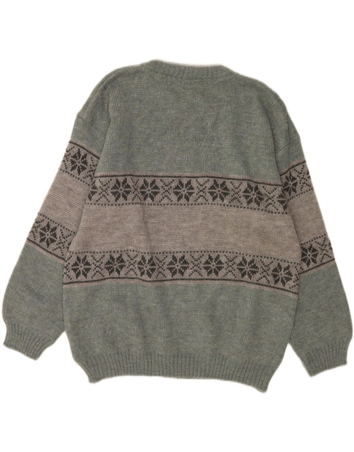 Męski sweter z okrągłym dekoltem Bresci, średnio zielony Fair Isle