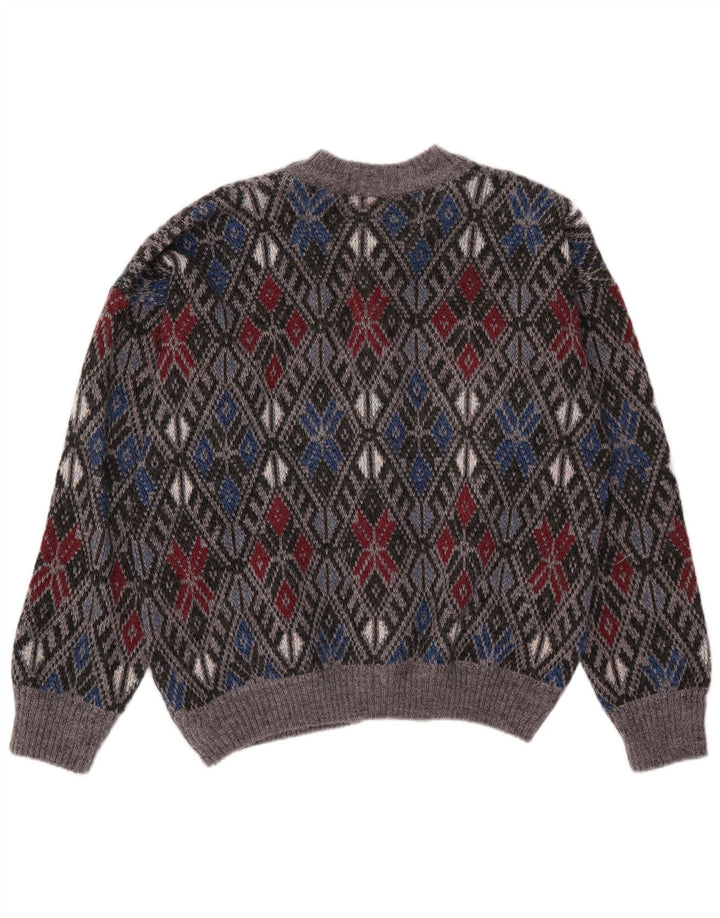Vintage męski sweter rozpinany, średnio szary Argyle/diamentowy akryl