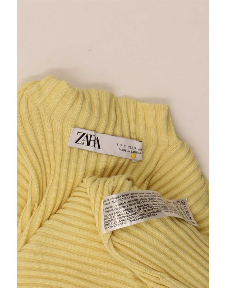 Damski krótki top Zara z długim rękawem UK 8 Small, żółta wiskoza
