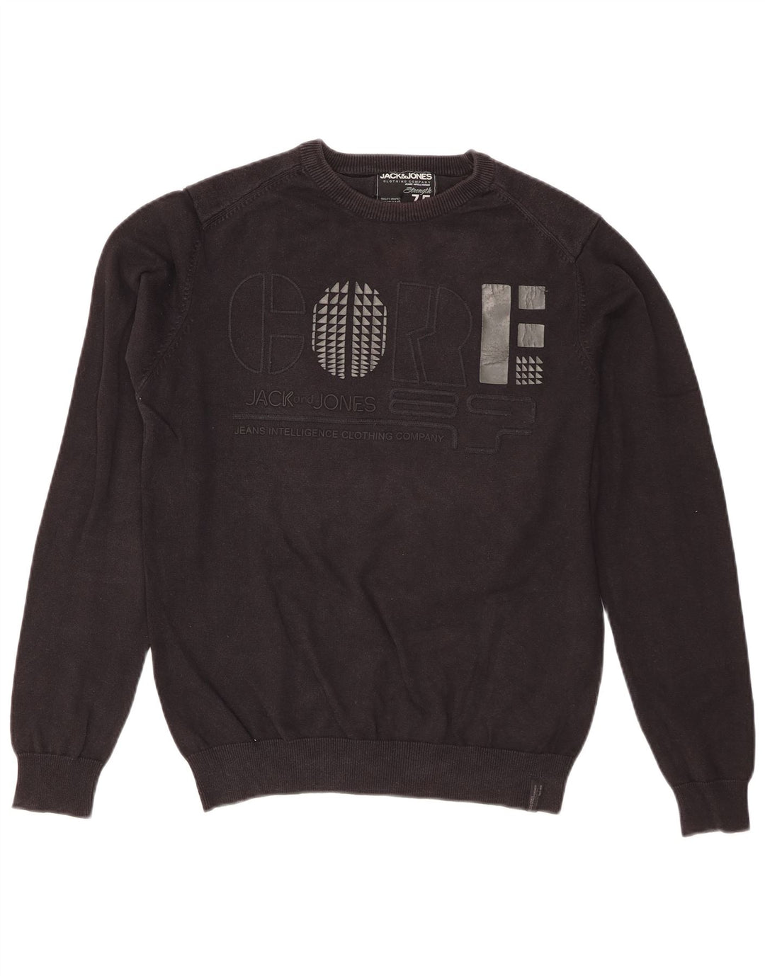 Męski sweter Jack & Jones z graficznym regularnym krojem i okrągłym dekoltem, średni czarny