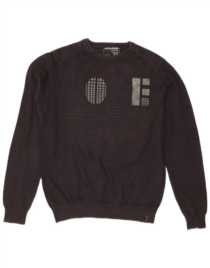 Męski sweter Jack & Jones z graficznym regularnym krojem i okrągłym dekoltem, średni czarny