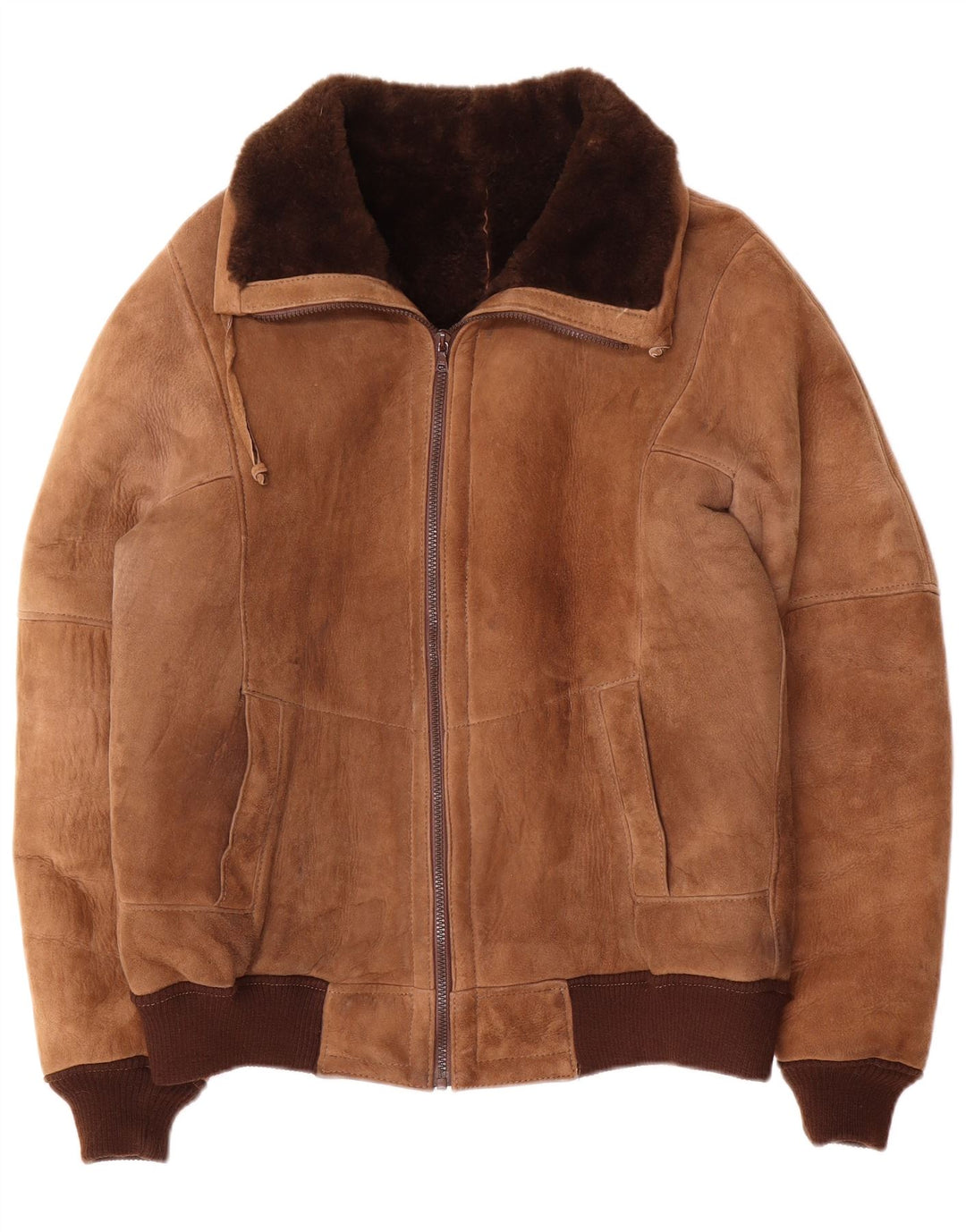 Męska kurtka shearling w stylu vintage IT 52 XL w kolorze brązowym