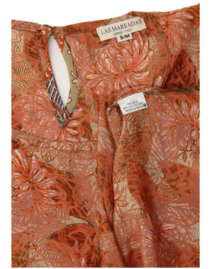LAS MAREADAS Damska bluzka oversize Top UK 10 Small Orange Floral Jedwab