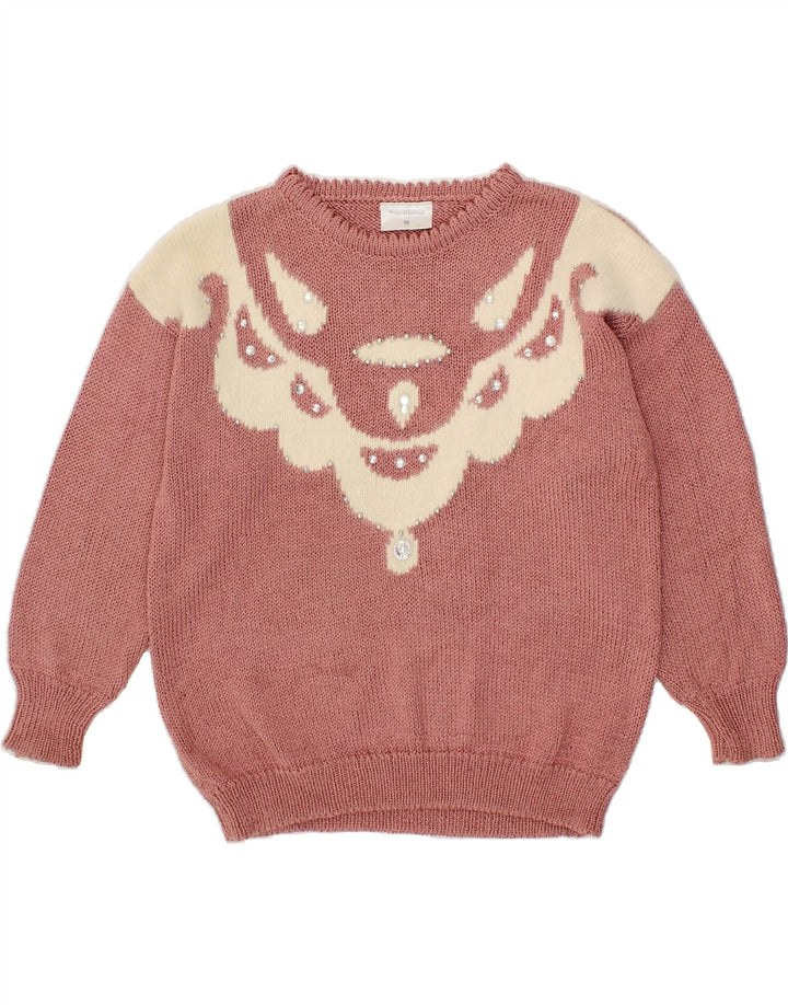 VINTAGE Womens Crew Neck Jumper Sweater UK 14 Medium Pink Vintage Vintage and Second-Hand Vintage from Messina Hembry 