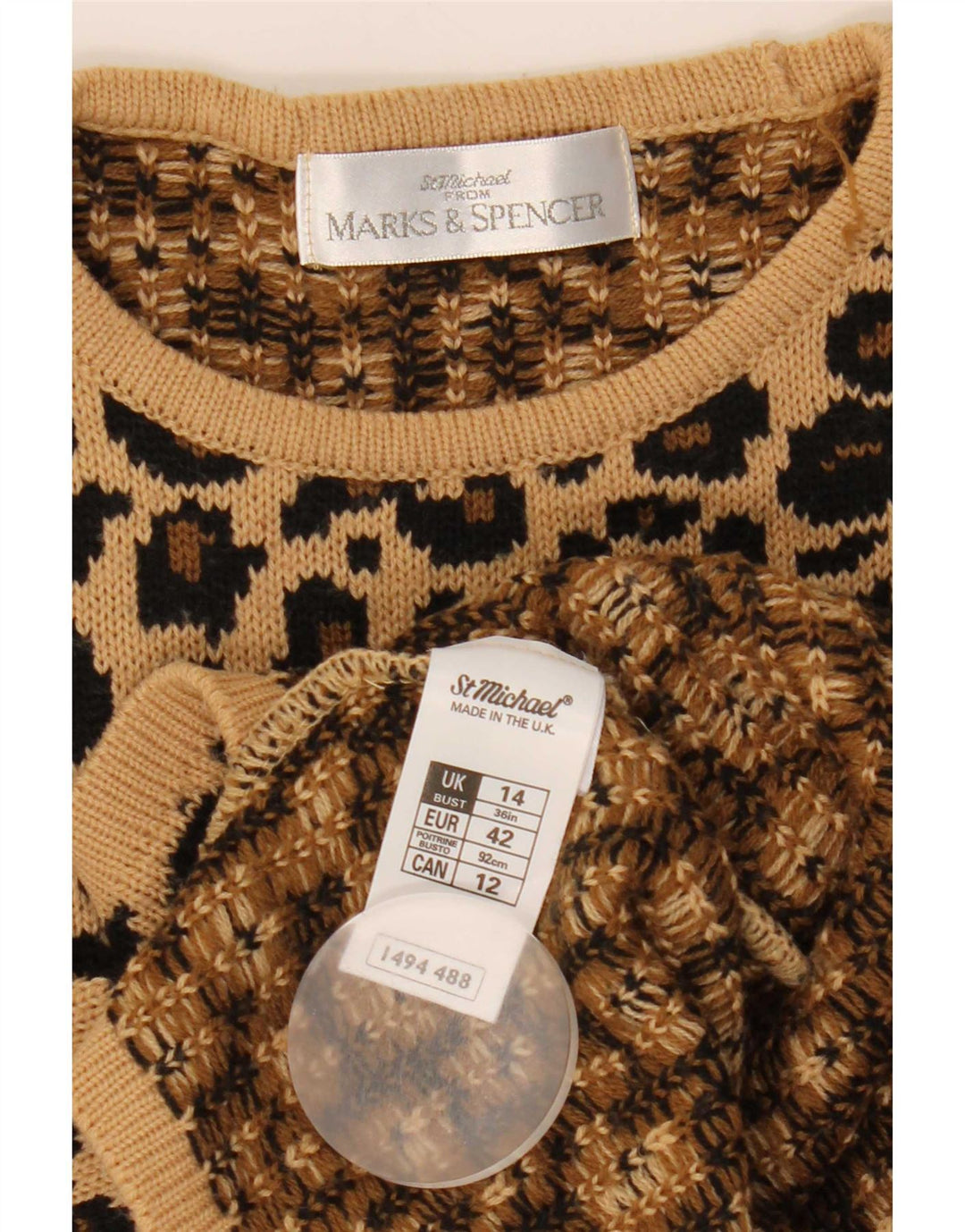 Marks & Spencer Damski sweter z okrągłym dekoltem, UK 14, duży brązowy