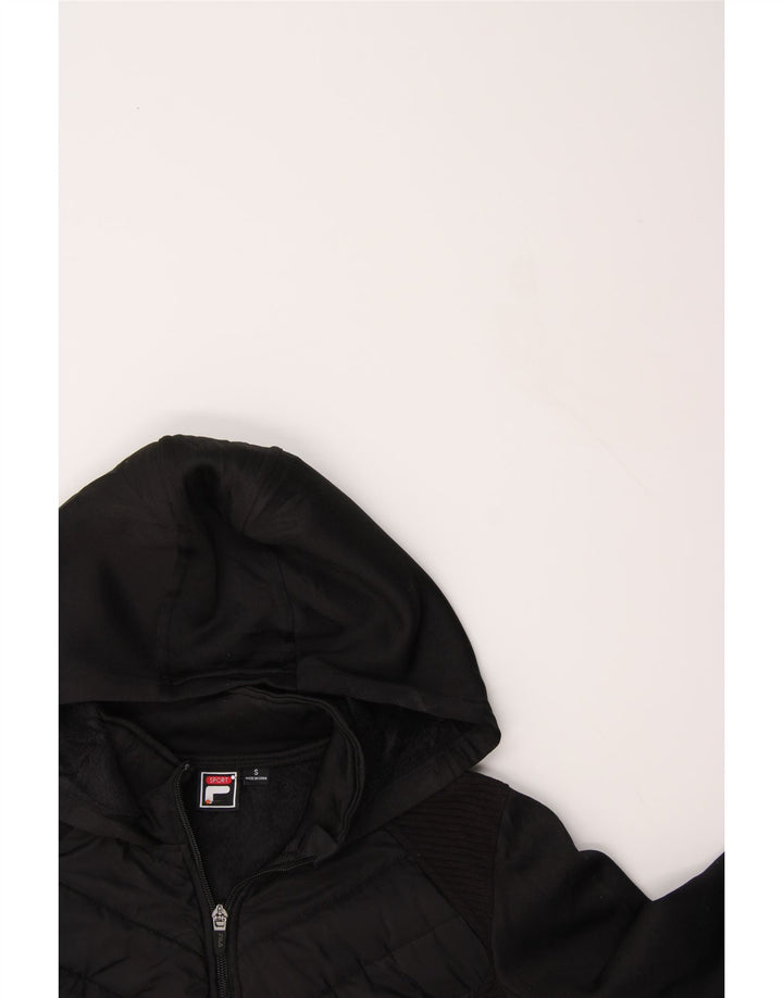 FILA Womens Hooded Tracksuit Top Jacket UK 10 Small Black Polyester Vintage Fila and Second-Hand Fila from Messina Hembry 