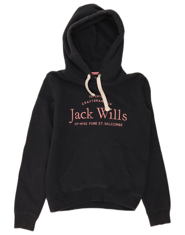 Damski sweter z kapturem Jack Wills z grafiką, oversize UK 4 XS, czarny, bawełniany