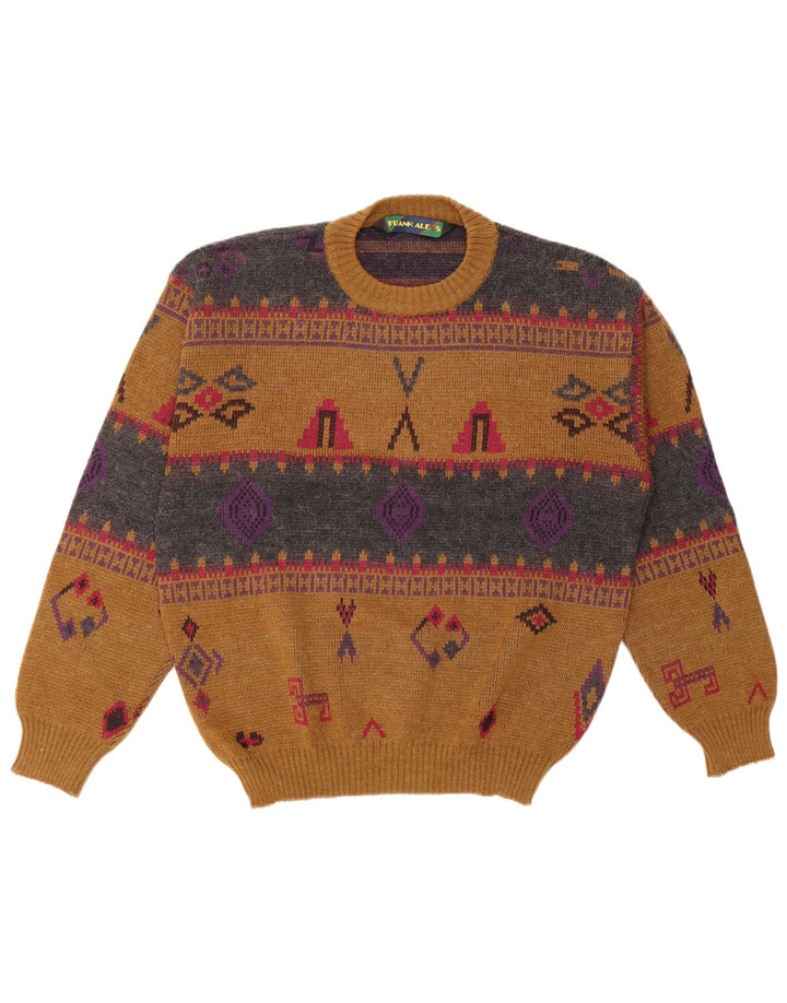 FRANK ALEXS Męski sweter z okrągłym dekoltem IT 48 Średni brązowy geometryczny