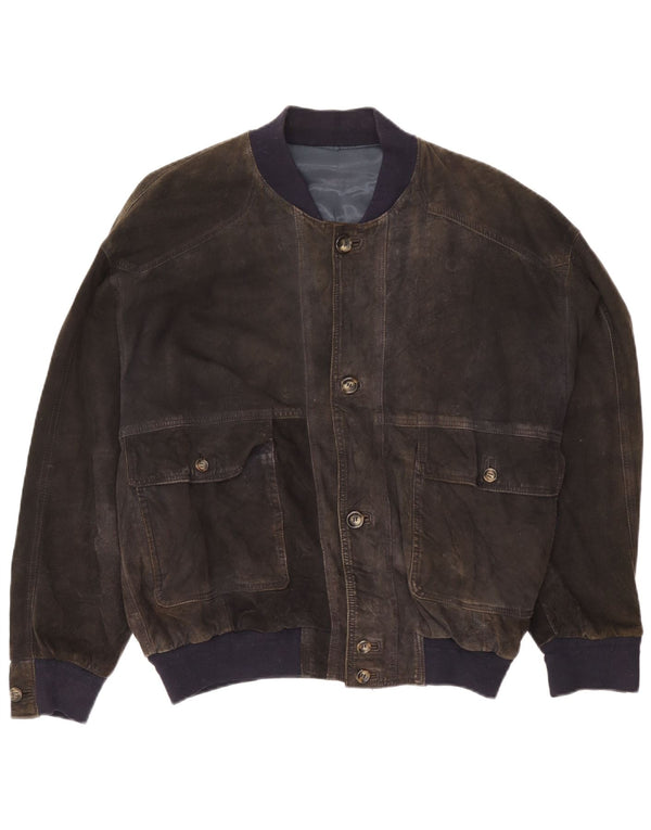 Vintage męska zamszowa kurtka bomber UK 42 XL szara skóra