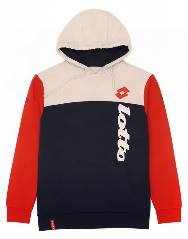 Lotto Mens Graphic Hoodie Jumper Large Navy Blue Colourblock Cotton
