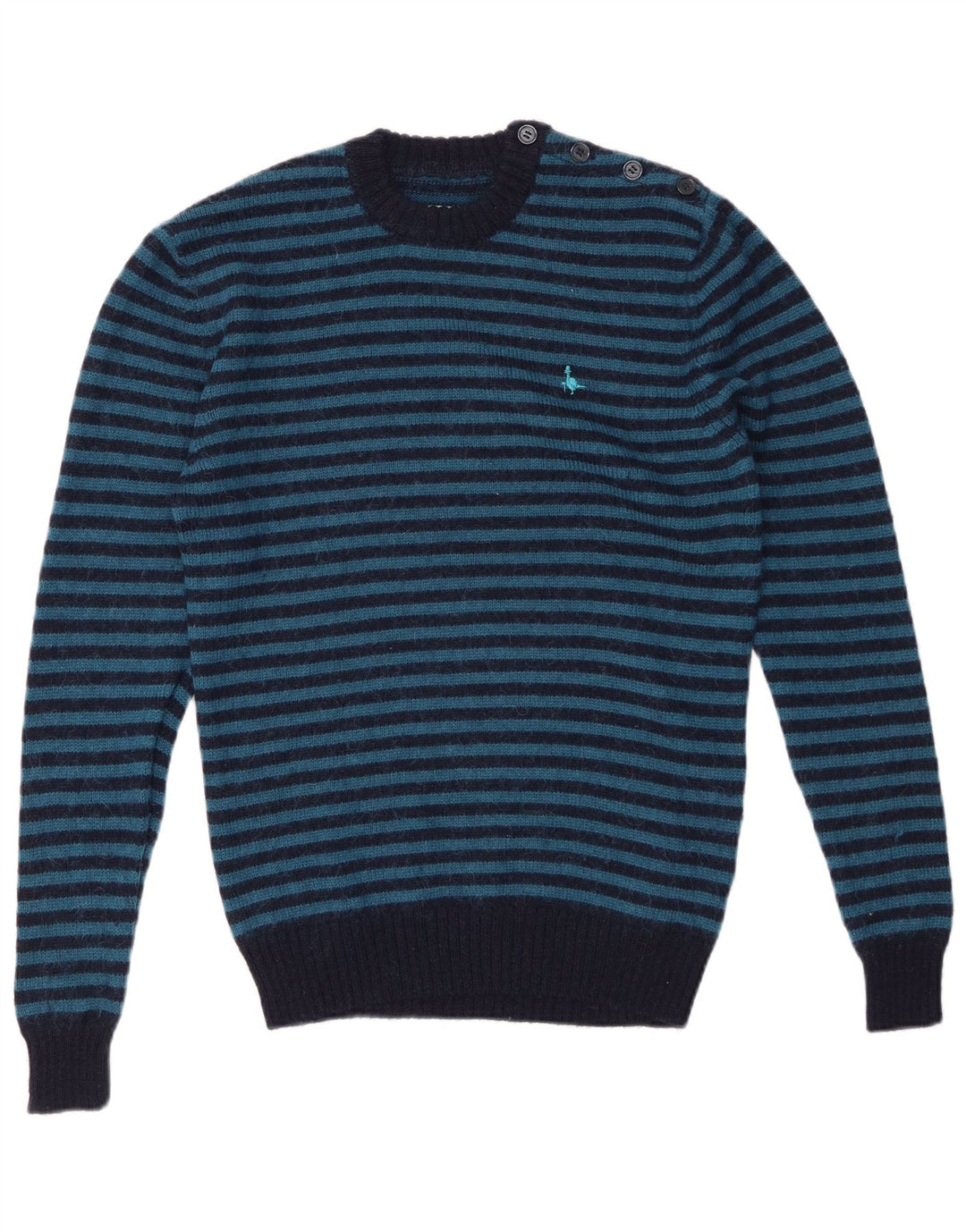 JACK WILLS Męski sweter z okrągłym dekoltem, mały, wełniany granatowy w paski