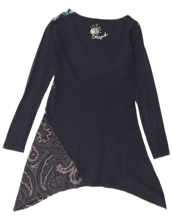 Desigual damski asymetryczny top z długim rękawem UK 10, mały, granatowy w kwiaty