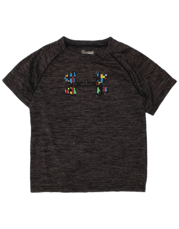 Chłopięcy t-shirt z grafiką Under Armour Heat Gear na 6-7 lat, szary, nakrapiany