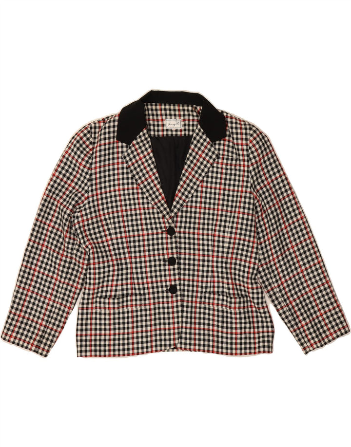 VINTAGE Womens 3 Button Blazer Jacket UK 16 Large Grey Check Vintage Vintage and Second-Hand Vintage from Messina Hembry 