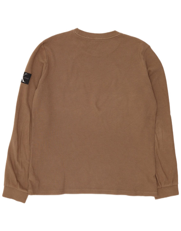 Męski top Calvin Klein z długim rękawem 2XL, brązowa, bawełniana