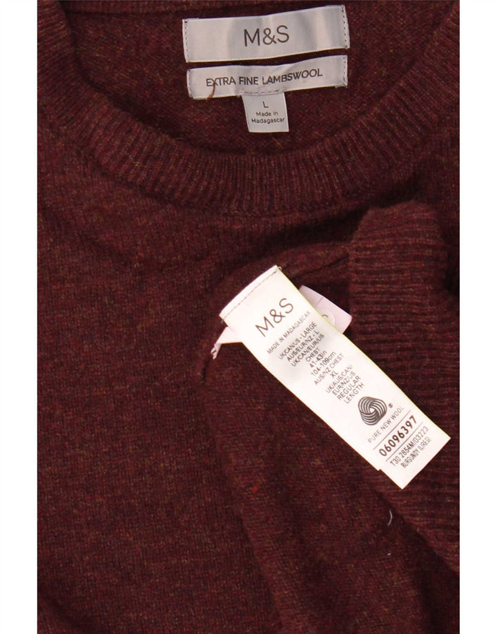 Marks & Spencer Męski sweter z okrągłym dekoltem, duży, bordowy, wełniany