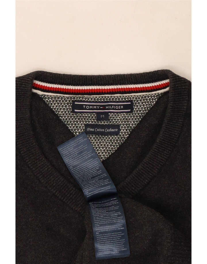 Męski sweter Tommy Hilfiger z dekoltem w kształcie litery V, średnioszary, bawełniany