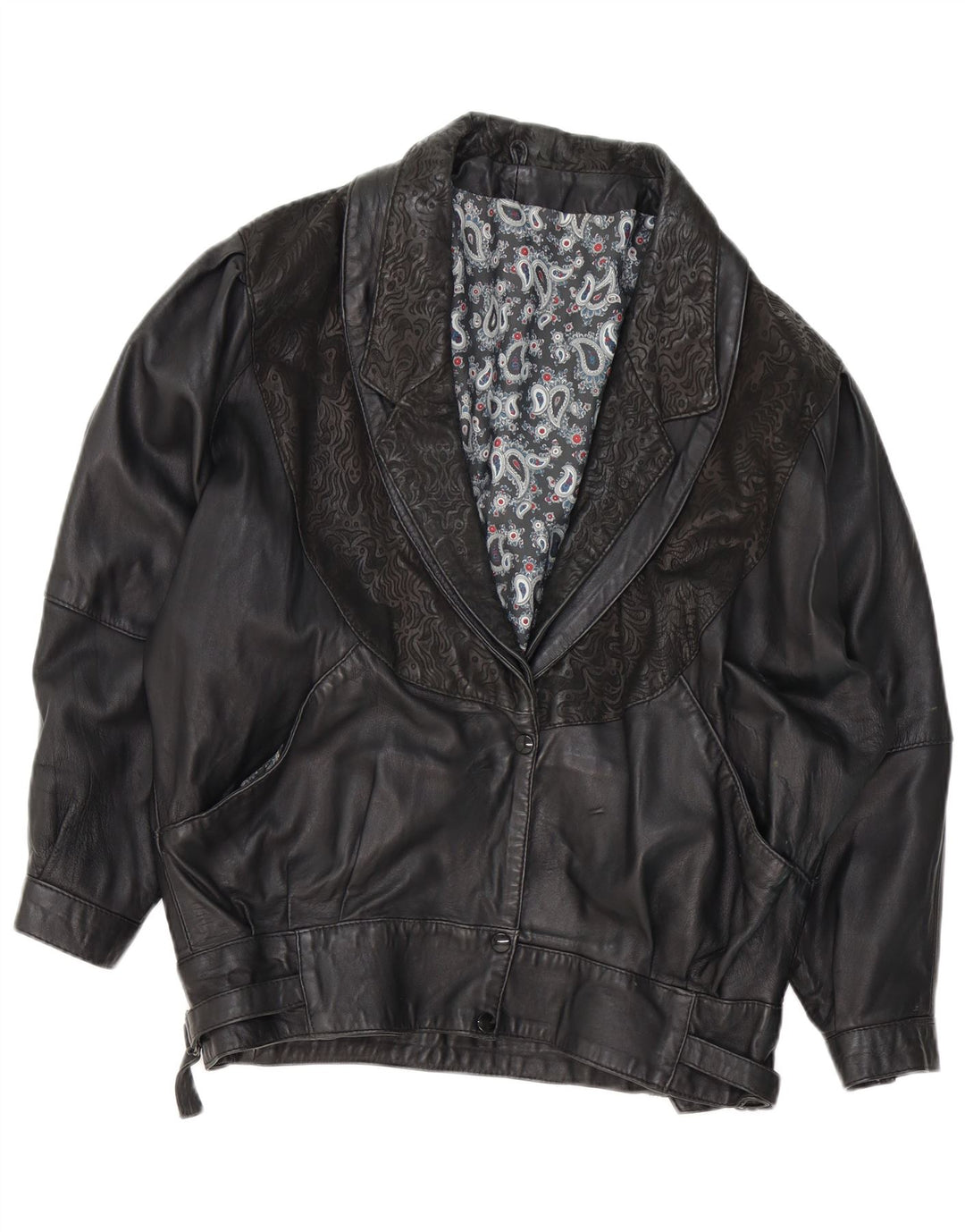 Damska kurtka skórzana VINTAGE UK 18 XL czarna Paisley